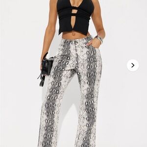 Fashion Nova Black and White Snake Print Straight Leg Jeans